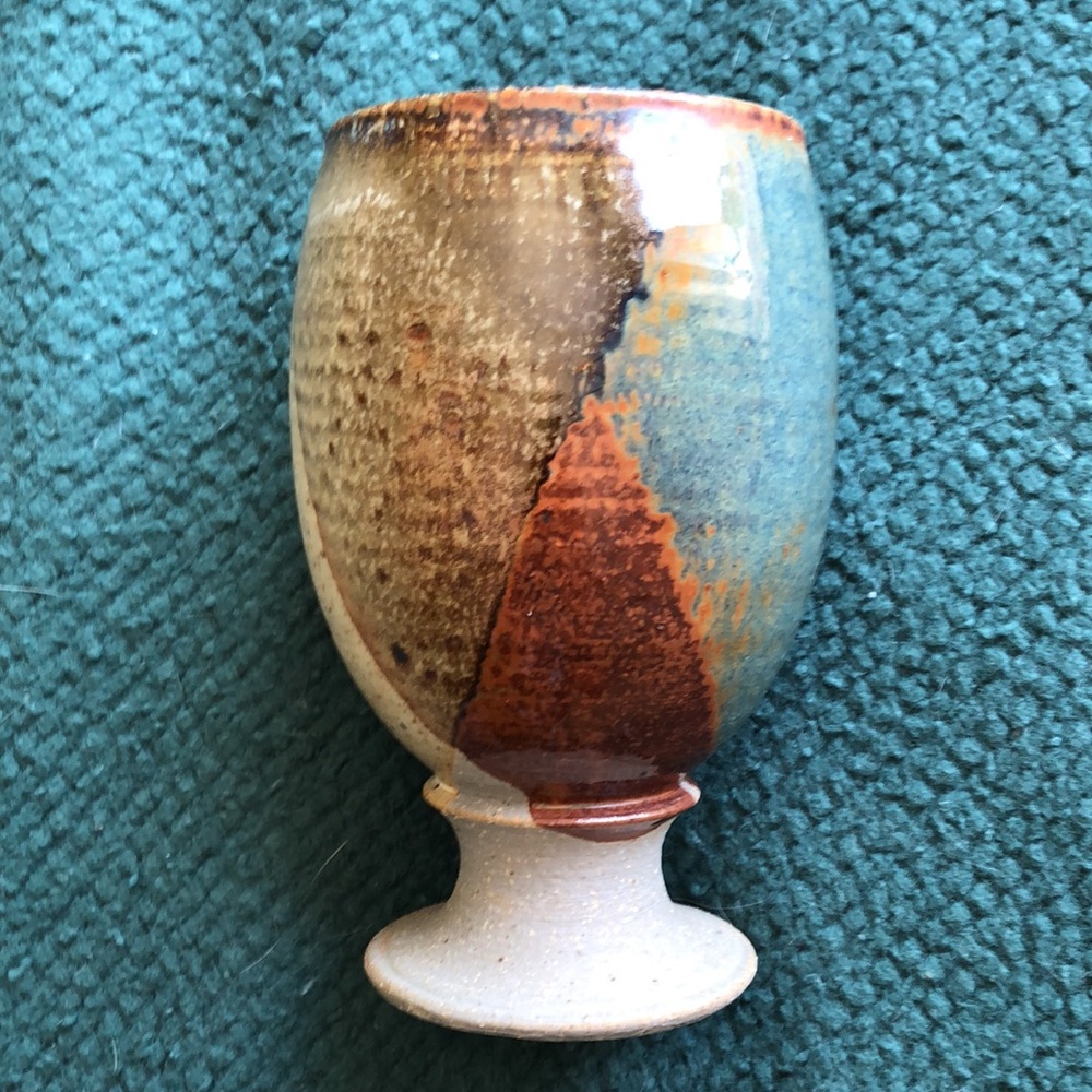 Hanselmann Pottery Goblet Chalice Multi Color HP Signed